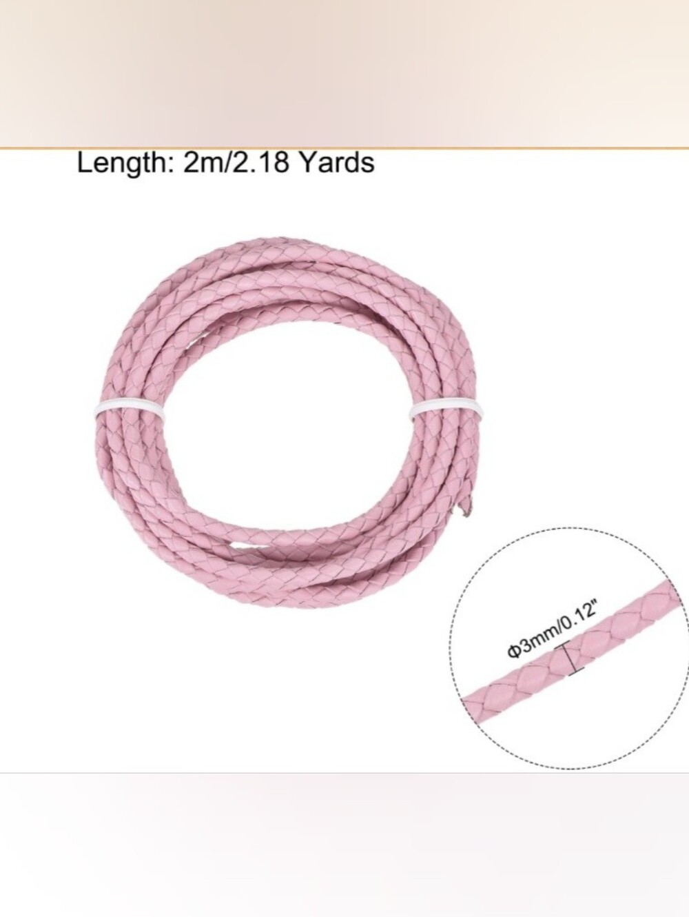 Braided Pink Leather Cord for Women's Accessories 2m Long